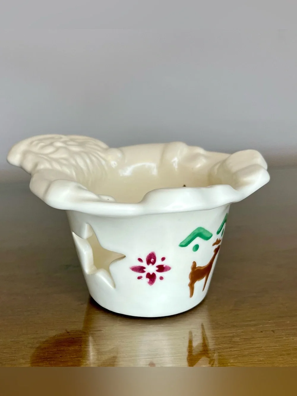 Vintage Pfaltzgraff Nordic Christmas Santa & Reindeer, Votive Candle Holder, 90s